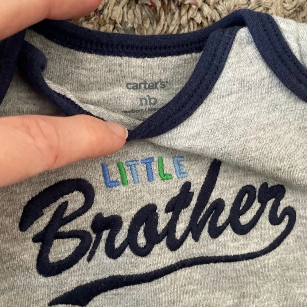 Little Brother Gray & Navy Short Sleeve Newborn Onesie